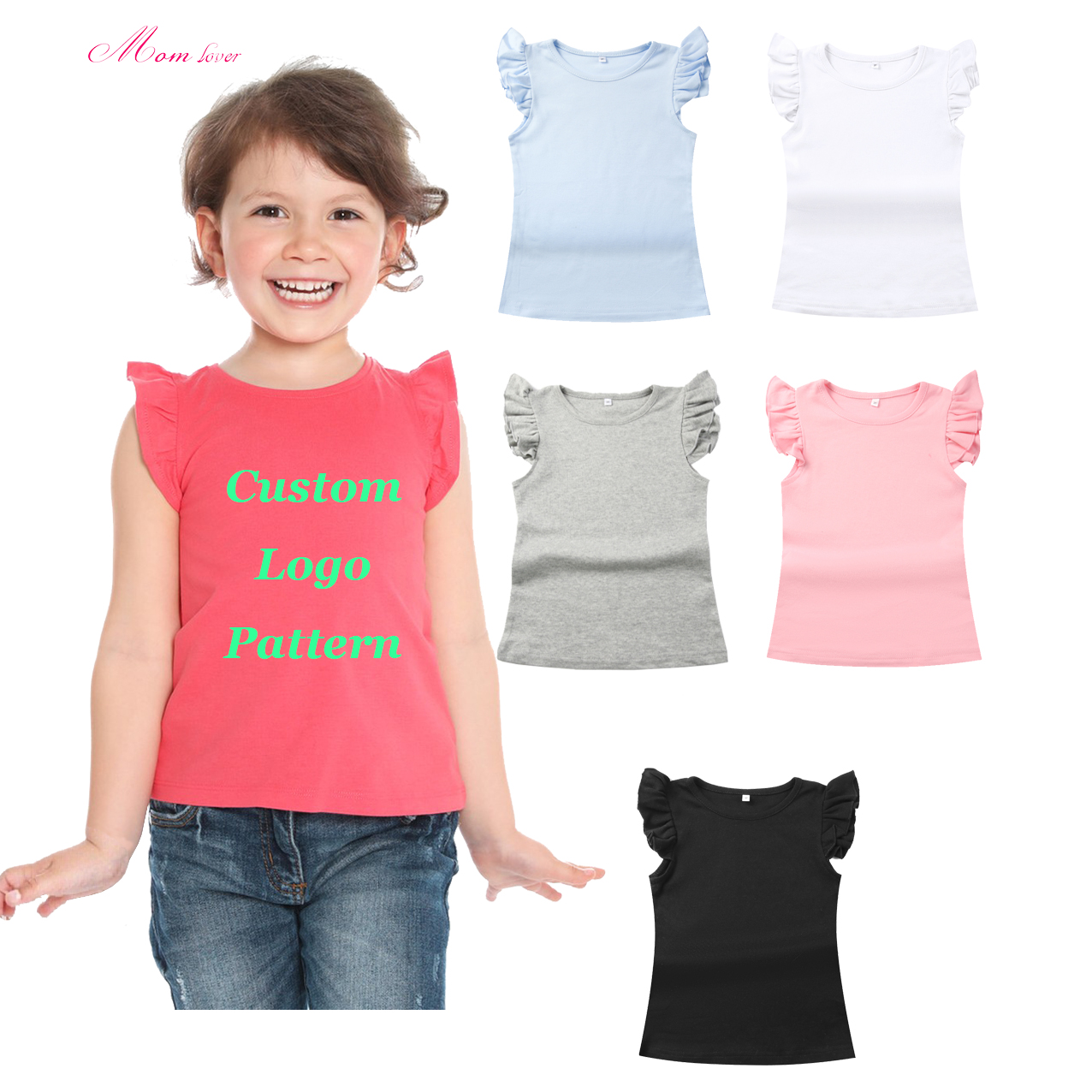 Camiseta de manga corta de la camiseta de verano en blanco para las niñas