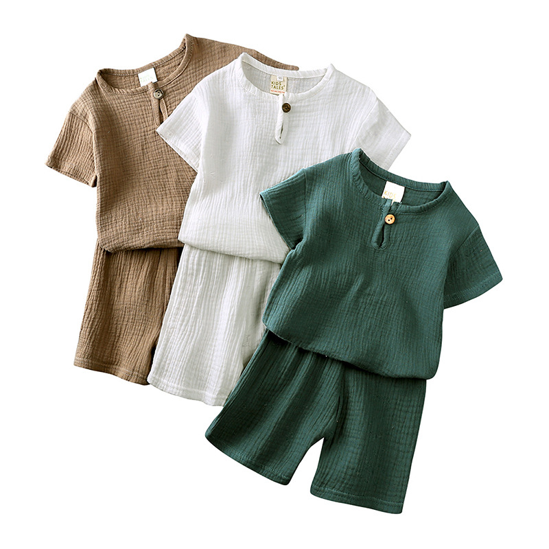 Conjunto de vestido Muslin para niños pequeños manga corta con escote redondo
